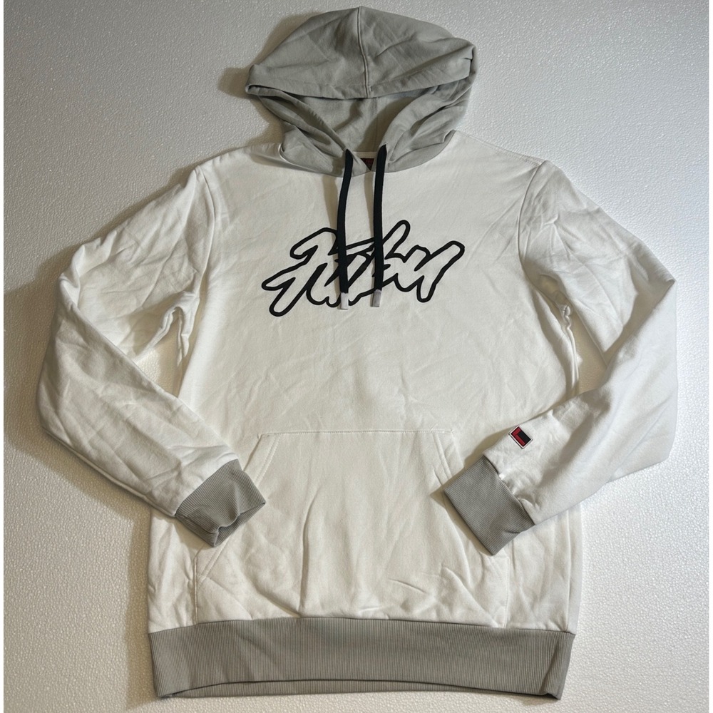 FUBU Hoodie White Grey Logo‎ Graphic Drawstring Pullover Size L